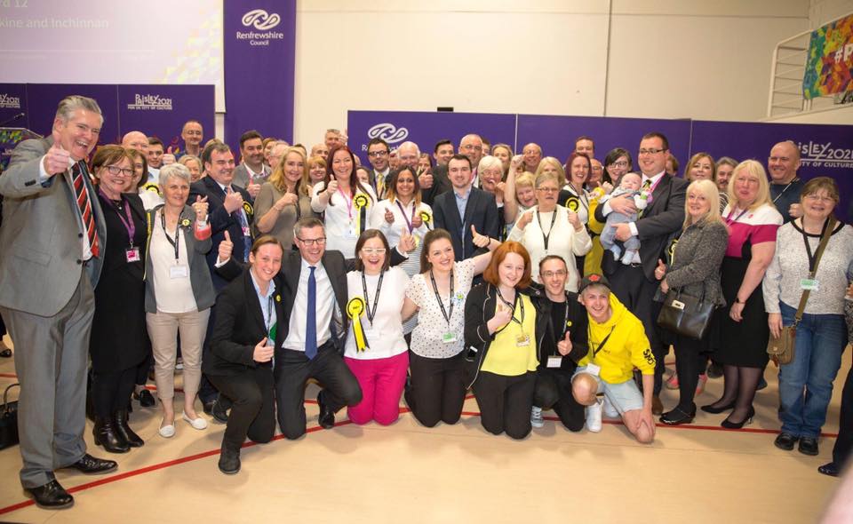 SNP new Councillors and supporters at the elections count. Photo Credit: Derek Mackay