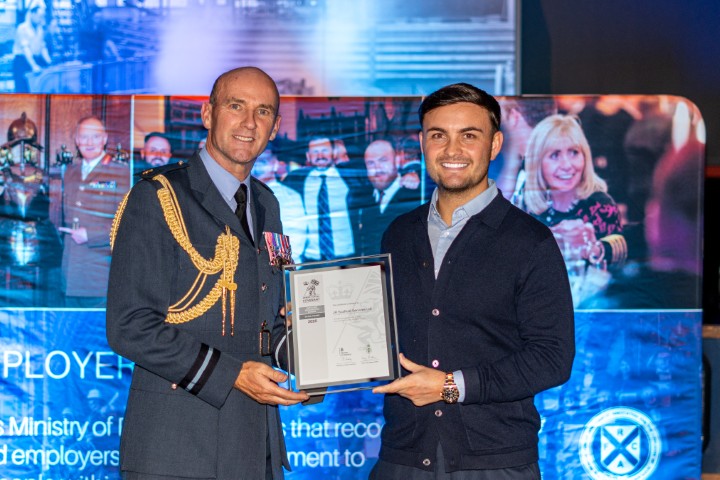 Evan Horne from JR Scaffold with Air Officer Scotland, Air Commodore Mark Northover.