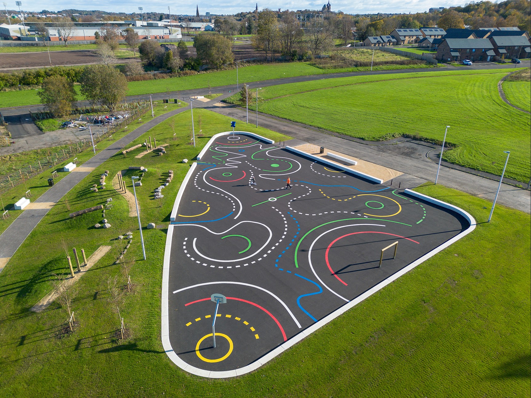 Aerial view of the Ferguslie Neighbourhood Centre Activity Space in Paisley.