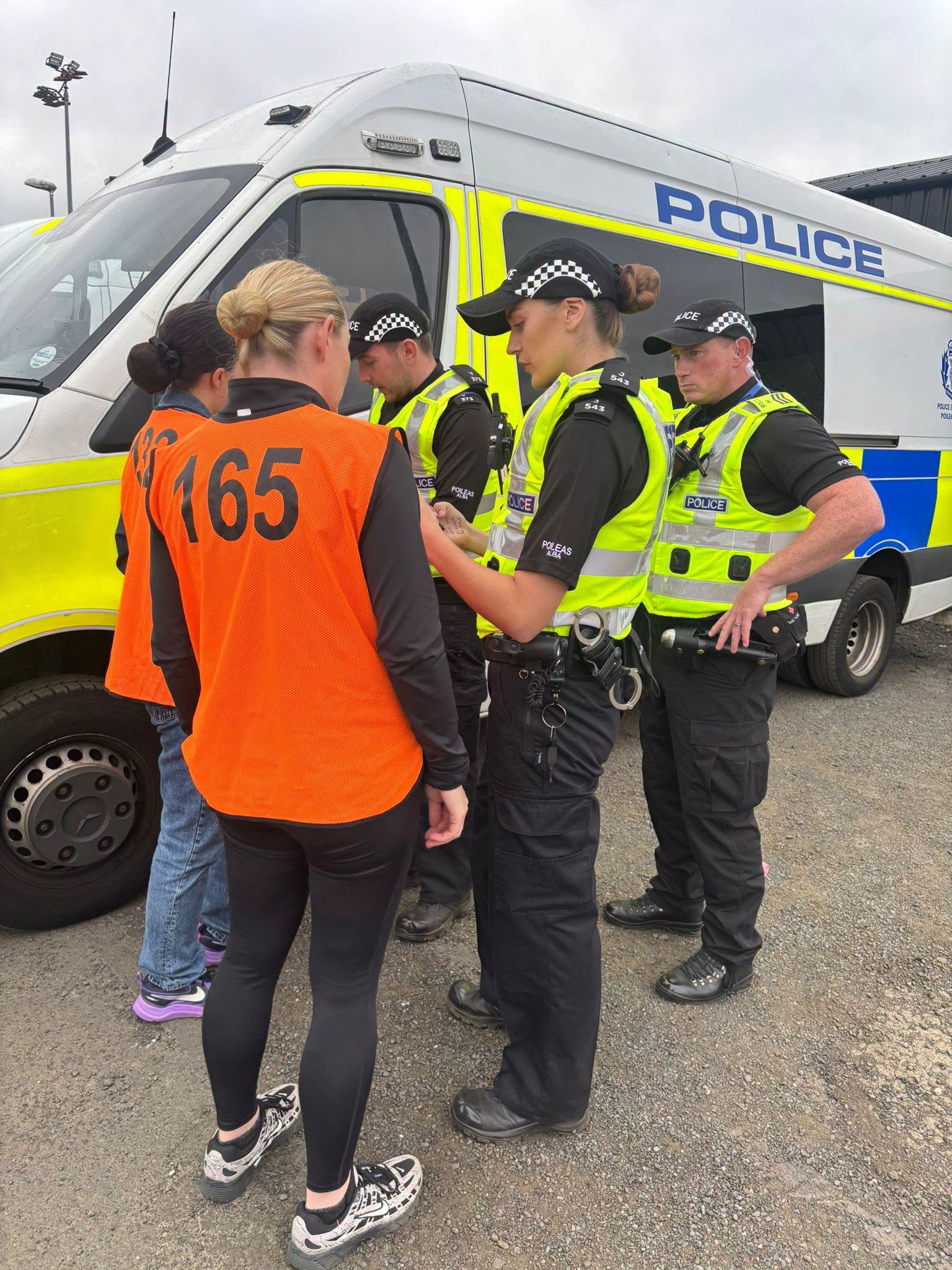 Police officers during a sporting event training exercise in Alloa