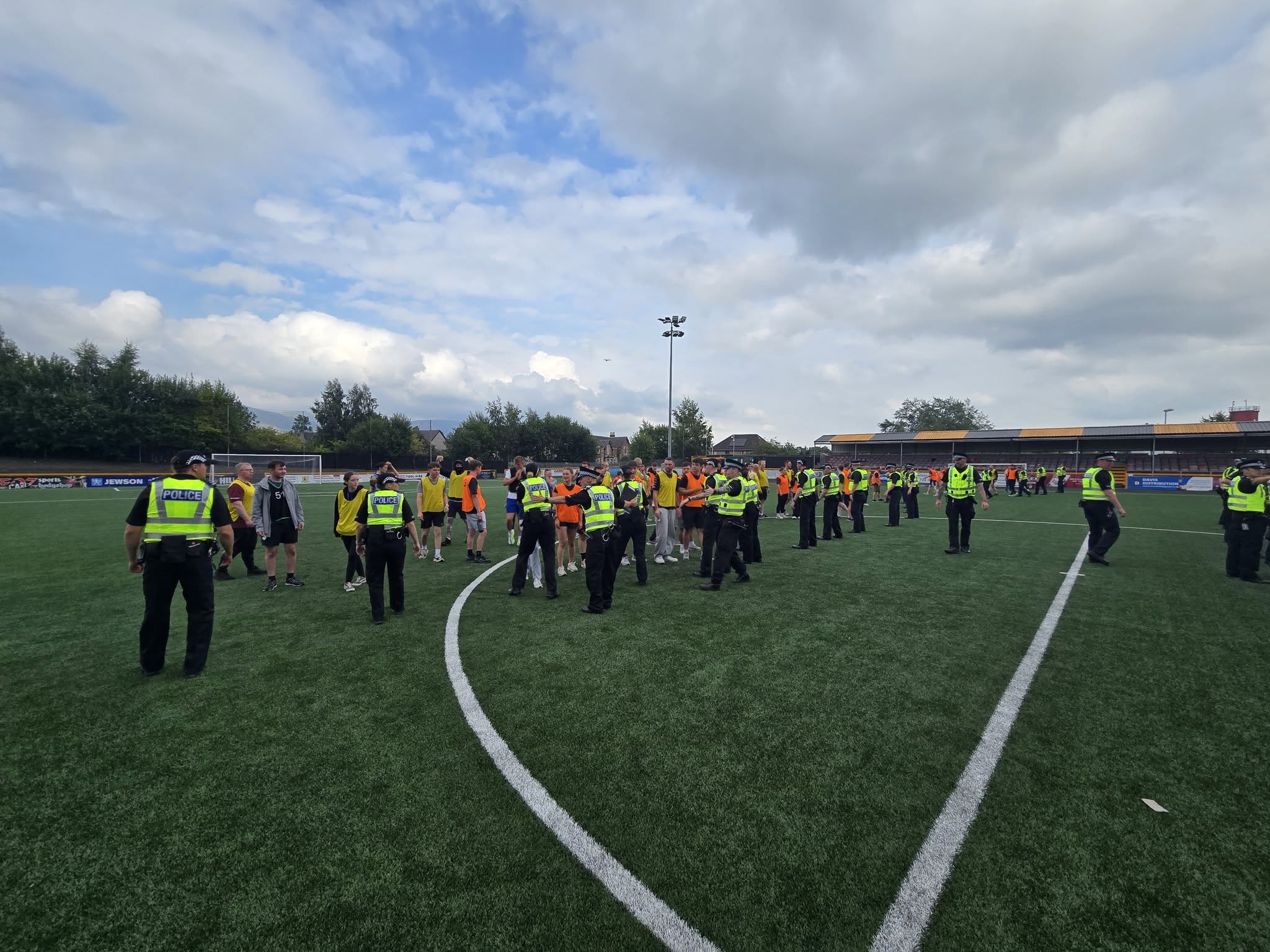 Police officers taking part in a training exercise at the Indodrill Stadium in Alloa