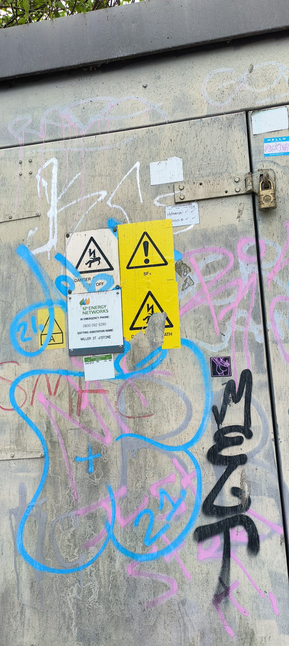 Graffiti covering an electricity substation on Mill Street in Johnstone
