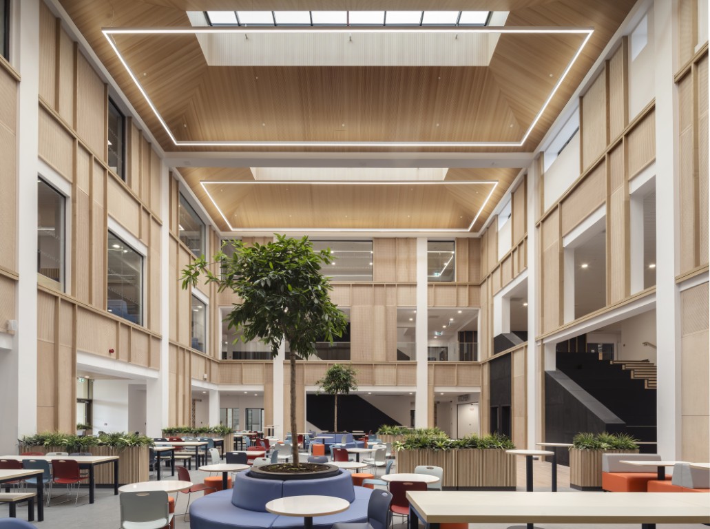 Triple-height heart space inside the new Paisley Grammar School Community Campus