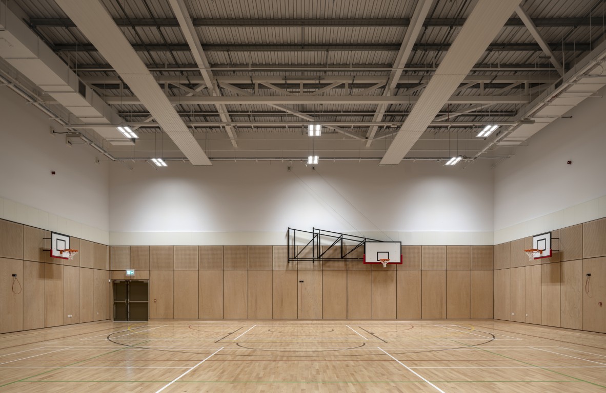 Four-court games hall inside the new Paisley Grammar School Community Campus