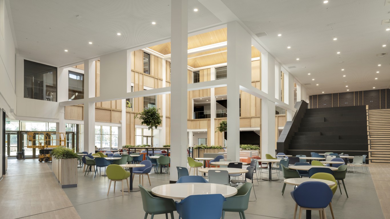 Dining space inside the new Paisley Grammar School Community Campus