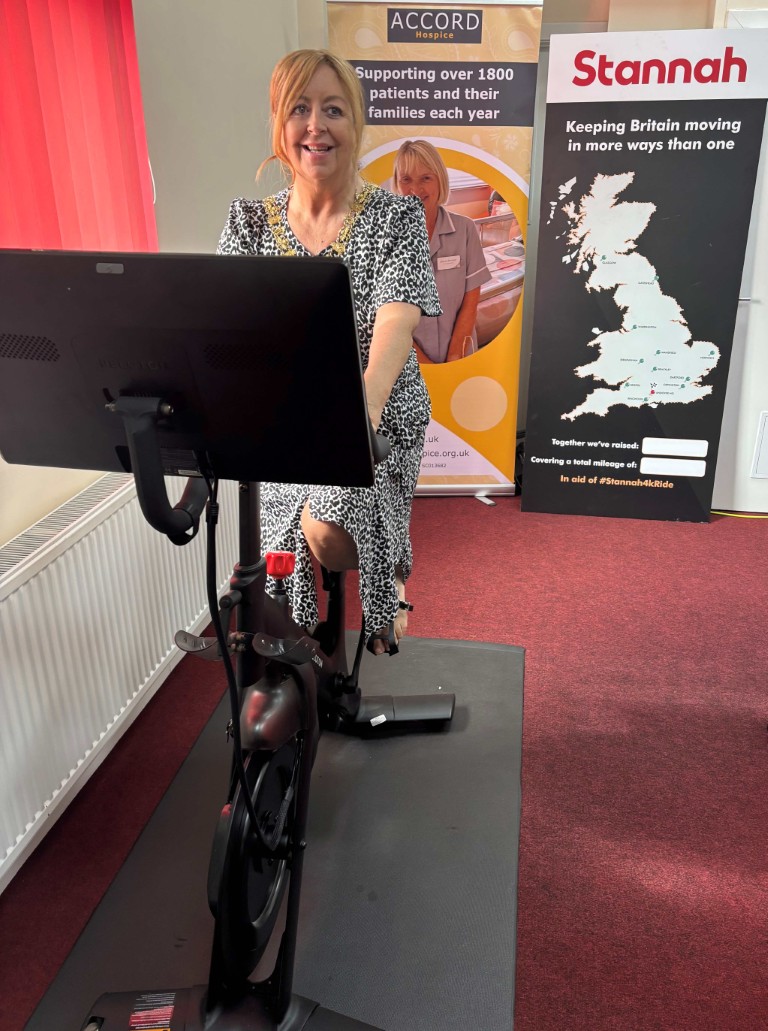 Renfrewshire Provost Lorraine Cameron taking part in the Stannah charity cycle challenge