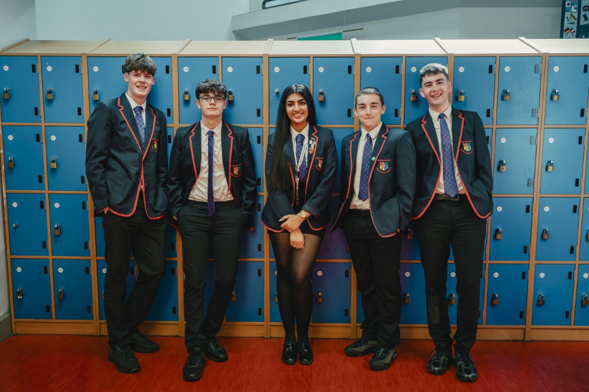 Senior pupils at lockers at Gryffe High School