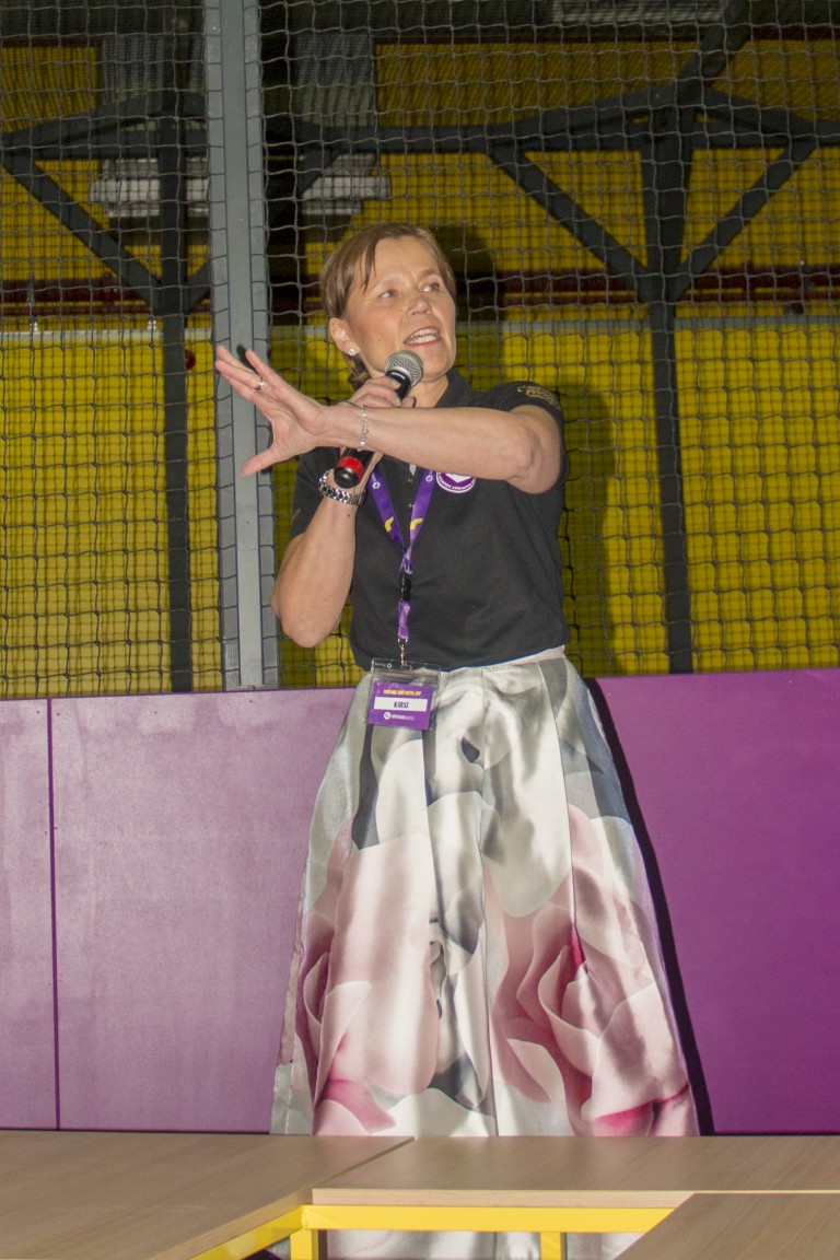 Kirsi Kyto speaking at SuperPark Glasgow