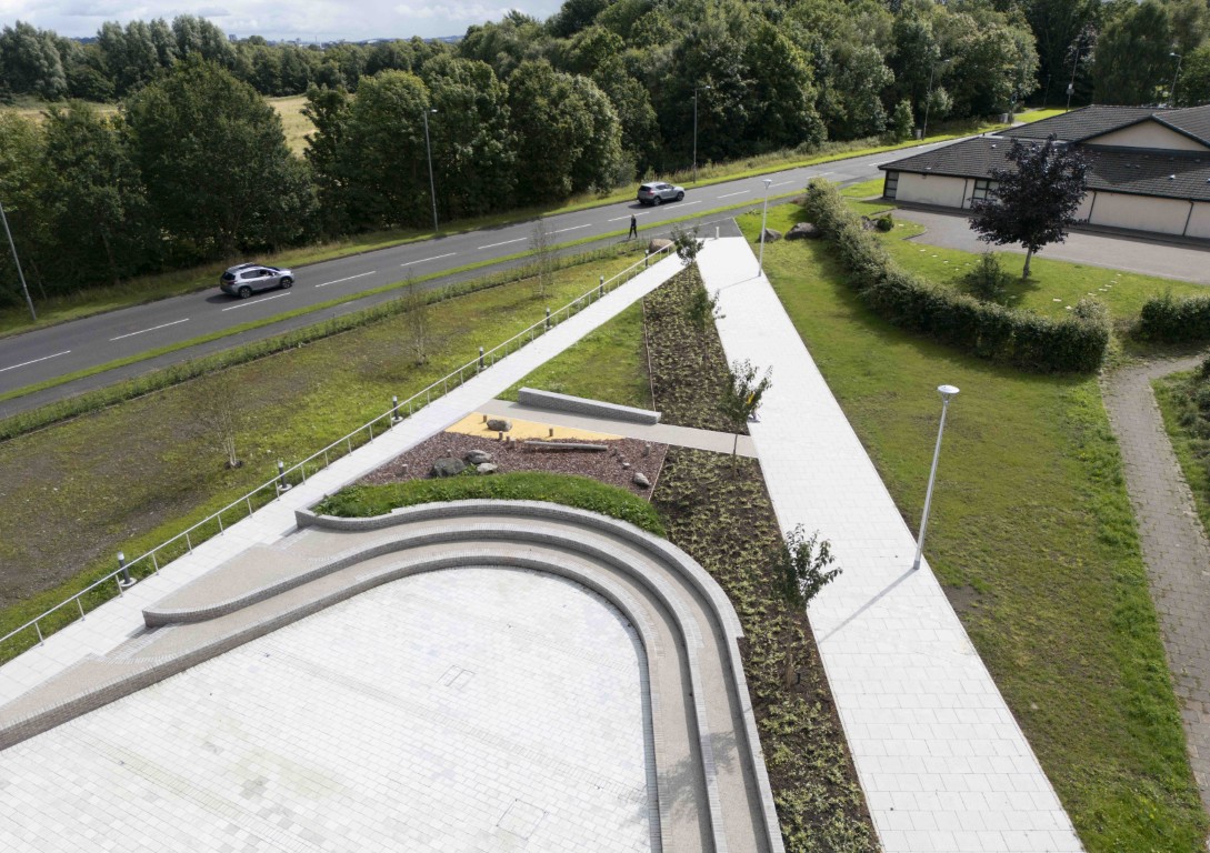 Aerial view of the new Erskine civic plaza