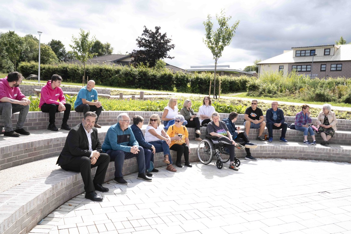Residents and volunteers at Erskine civic plaza