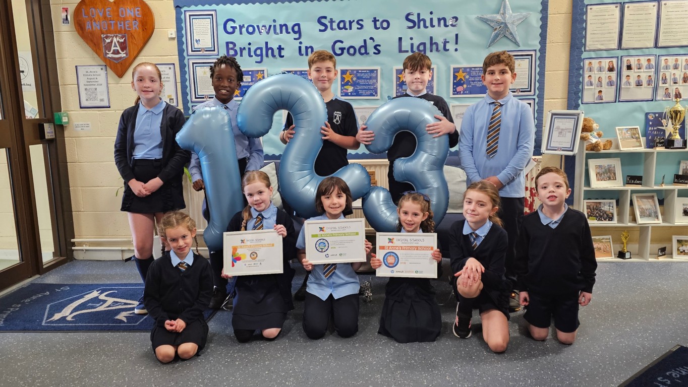 Pupils and staff at St Anne's Primary School in Erskine